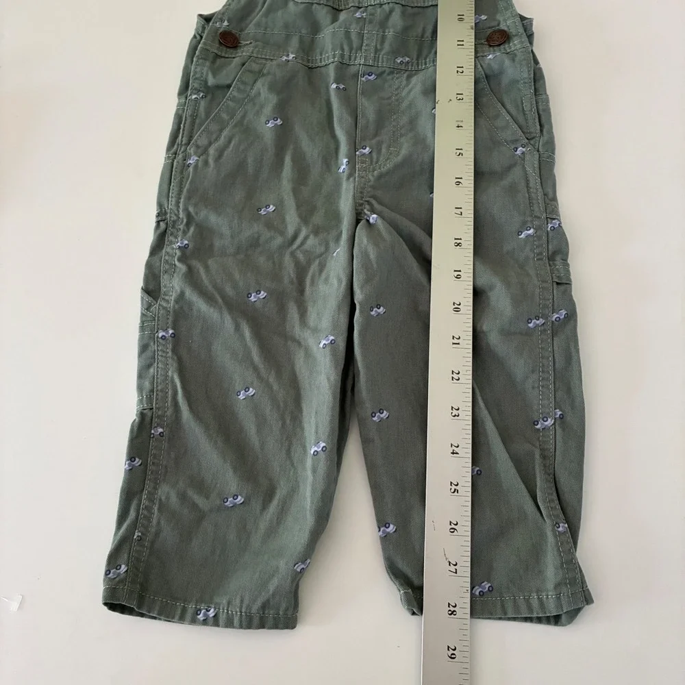 OshKosh B'gosh Toddler 2T Sage Green Car Bib Overalls Vestbak Play